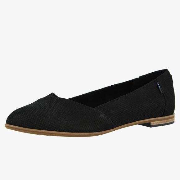 TOMS 'Julie' Women's 9 Pointed Toe Suede Black Ballet Flat Slip On Comfort Shoe - Picture 1 of 7